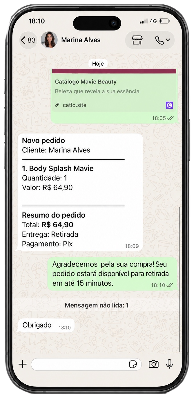 Pedido recebido pelo WhatsApp